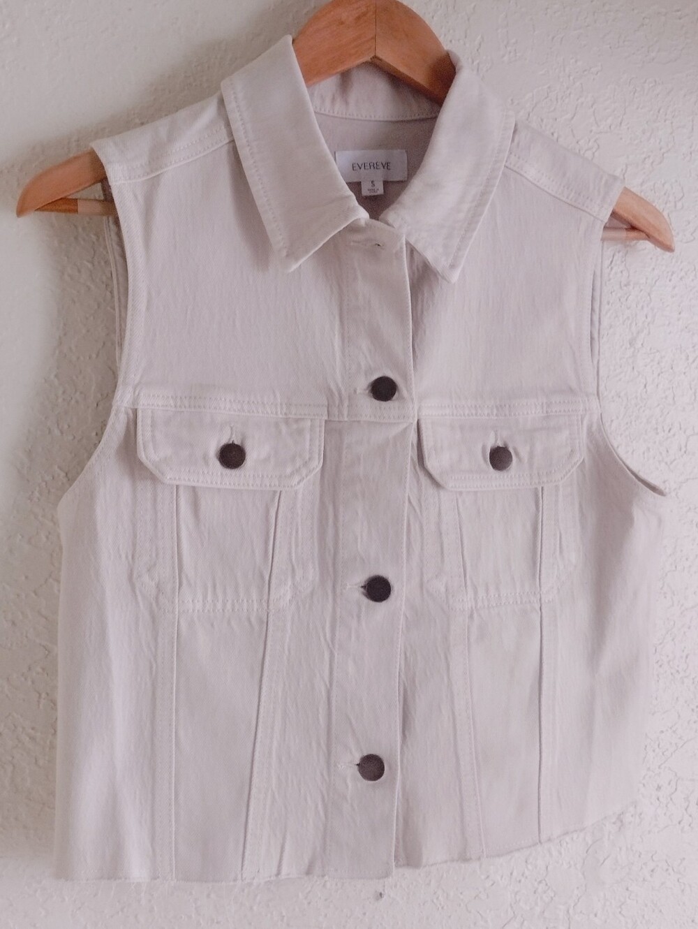 Evereve Cream Denim Cropped Vest Size S Western Cowgirl Button Front - Picture 4 of 7